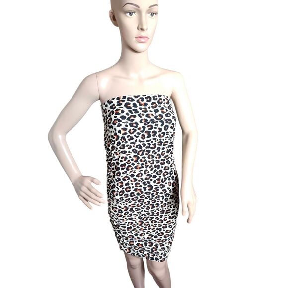 Cheetah Print Mini Dress‎ Women's Multicolor Strapless Bodycon Form Fitting - Picture 1 of 8